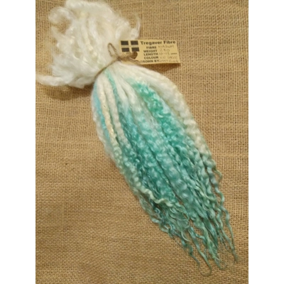 Ice sprite blue/green/aqua and natural mix Masham Curly wool Locks, approx 10-13", various weights