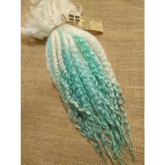Ice sprite blue/green/aqua and natural mix Masham Curly wool Locks, approx 10-13", various weights