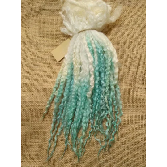 Ice sprite blue/green/aqua and natural mix Masham Curly wool Locks, approx 10-13", various weights