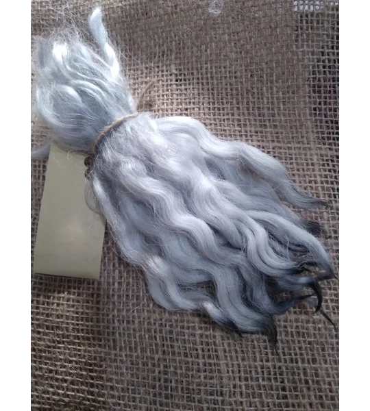 Wavy mini wool locks, hand dyed in light silver & charcoal, 6 approx length", 10g, White Faced Dart