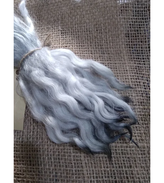 Wavy mini wool locks, hand dyed in light silver & charcoal, 6 approx length", 10g, White Faced Dart