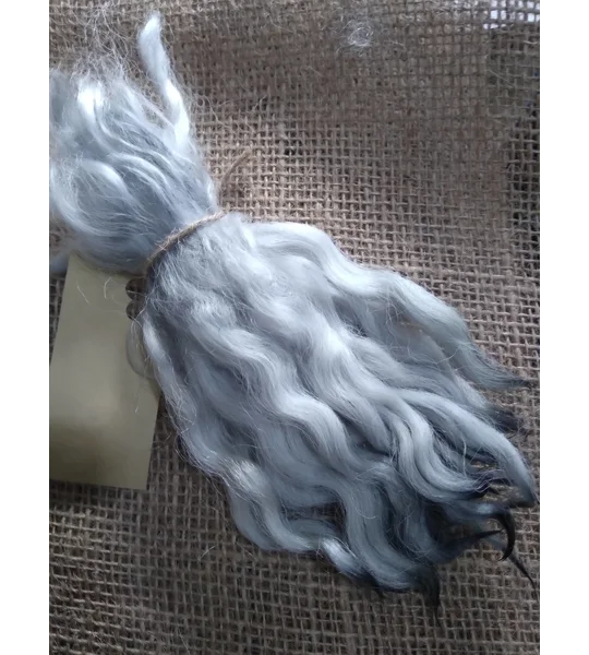 Wavy mini wool locks, hand dyed in light silver & charcoal, 6 approx length", 10g, White Faced Dart