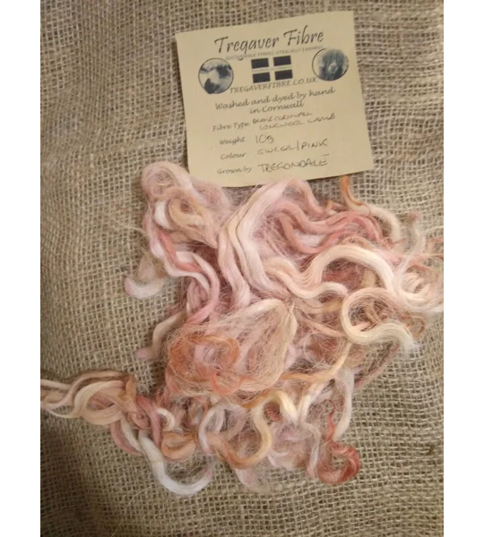 Ginger and Pink Mix curly wool and locks, 10g Devon and Cornwall Longwool