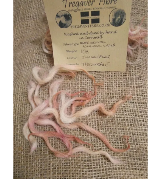 Ginger and Pink Mix curly wool and locks, 10g Devon and Cornwall Longwool