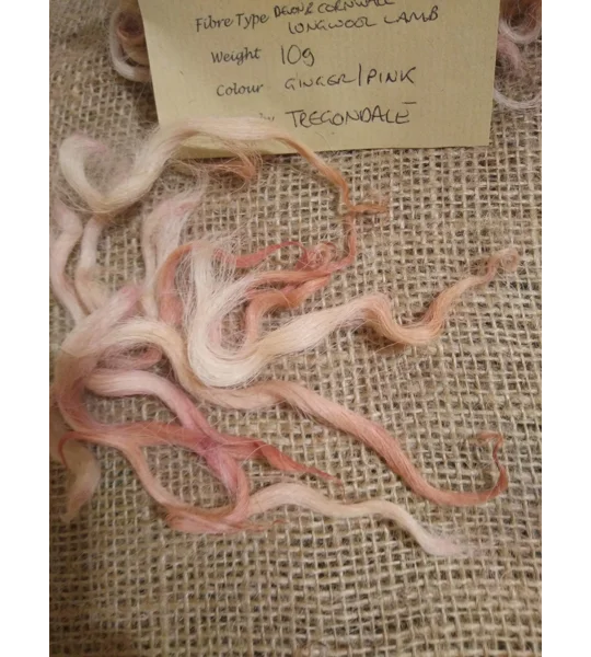 Ginger and Pink Mix curly wool and locks, 10g Devon and Cornwall Longwool