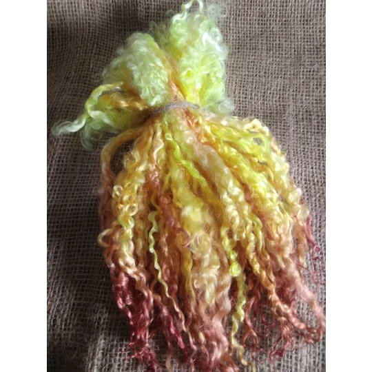 Bright flame teeswater curly wool locks, 28g 14g 7g (v)