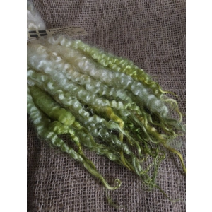Blonde with bright green dip mix Masham  wool Locks, approx 8-13