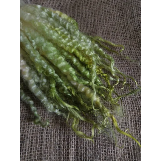 Blonde with bright green dip mix Masham wool Locks, approx 8-13", various weights