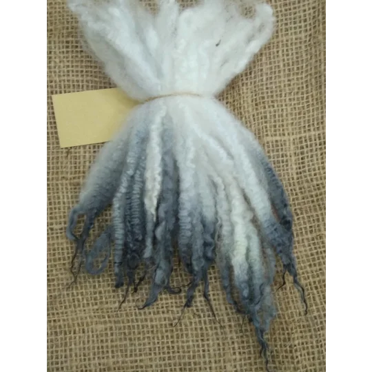 Blue Faced Leicester x Swaledale locks, hand dyed in a grey dip, 10g