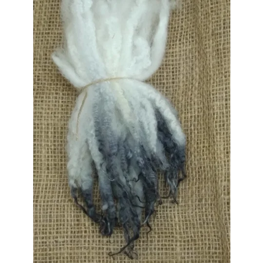 Blue Faced Leicester x Swaledale locks, hand dyed in a grey dip, 10g