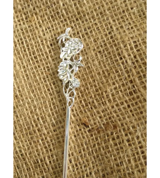 Wizard, Witch or Fairy Staff, flower top, metal, silver or gold colour , miniature prop for crafting