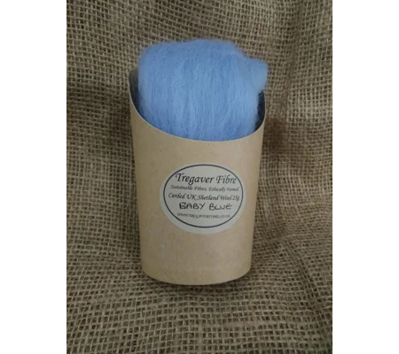 Combed Top UK Shetland Wool dyed in Baby Blue Tones, 25g