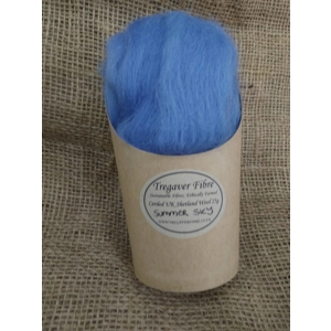 Combed UK Shetland Wool top dyed in Summer Sky Blue  Tones 25g