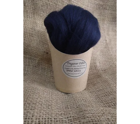 Combed UK Shetland Wool top dyed in Dark Navy Blue Tones 25g
