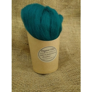 Combed UK Shetland Wool top dyed in Ocean Blue/Green  Tones 25gones