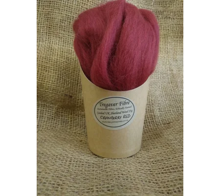 Combed UK Shetland Wool Top dyed in Cranberry Red Tones 25g