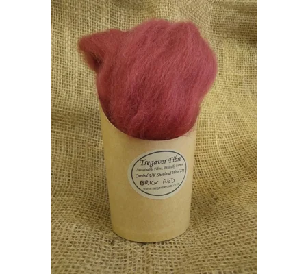 Combed UK Shetland Wool top dyed in Brick Red Tones 25g