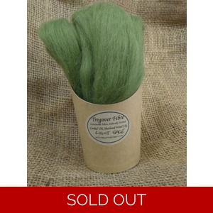 Combed UK Shetland Wool top dyed in Light Sage Green Tones 25g