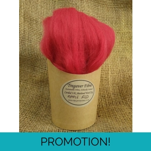 Combed UK Shetland Wool top dyed in Apple Red  Tones 25g