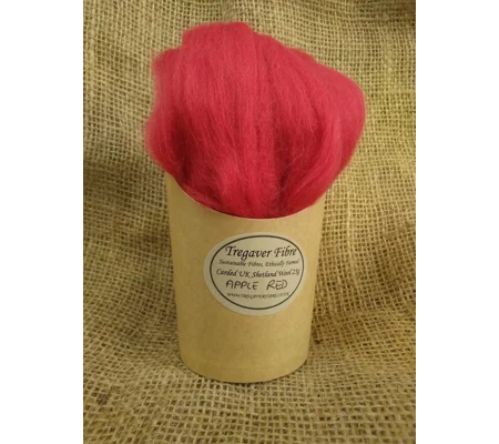 Combed UK Shetland Wool top dyed in Apple Red Tones 25g