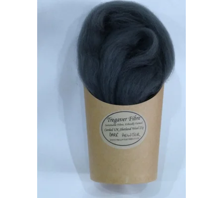 Combed UK Shetland Wool top dyed in Dark Pewter Shades 25g