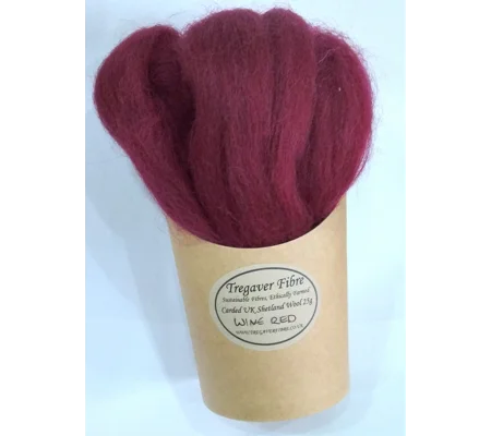 Combed UK Shetland Wool top dyed in Wine Red Shades 25g