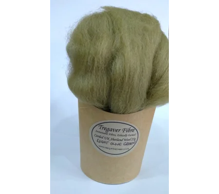 Combed UK Shetland Wool top dyed in Light Olive Green tones Shades 25g