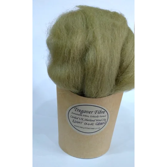 Combed UK Shetland Wool top dyed in Light Olive Green tones Shades 25g