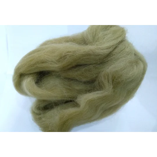 Combed UK Shetland Wool top dyed in Light Olive Green tones Shades 25g
