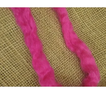 Hand Dyed, Bright Pink Mohair Carded Roving, 10g(v)