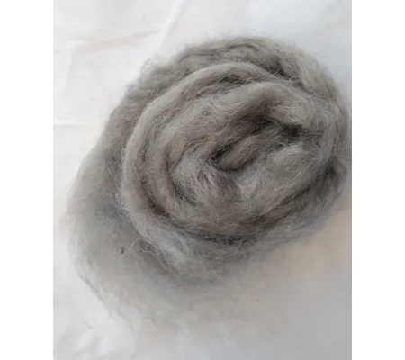 Hand Dyed, in silver, Mohair Carded Roving, 10g(v)