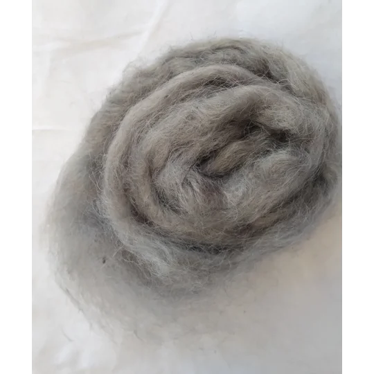 Hand Dyed, in silver, Mohair Carded Roving, 10g(v)