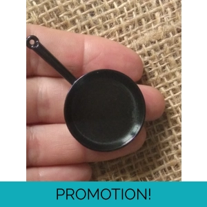 Miniature black metal frying pan, 3 size options,  for crafting and props