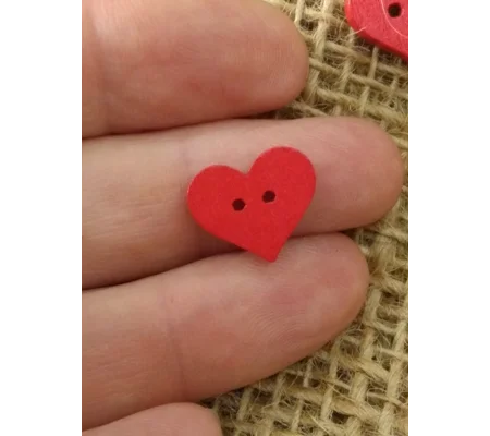 wood red heart button