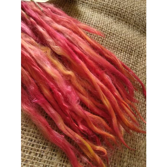 suri alpaca locks fire pink red yellow and orange 8-12", 10g