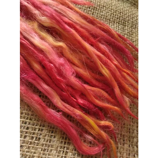 suri alpaca locks fire pink red yellow and orange 8-12", 10g