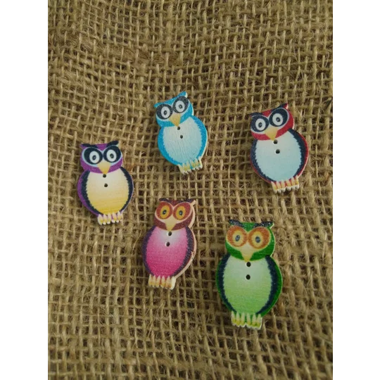 Owl wood button 30 mm various colours