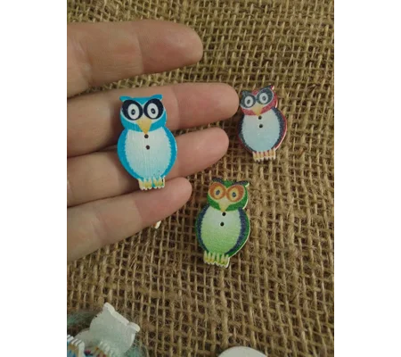 Owl wood button 30 mm various colours