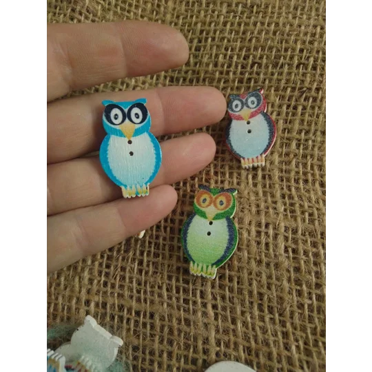 Owl wood button 30 mm various colours