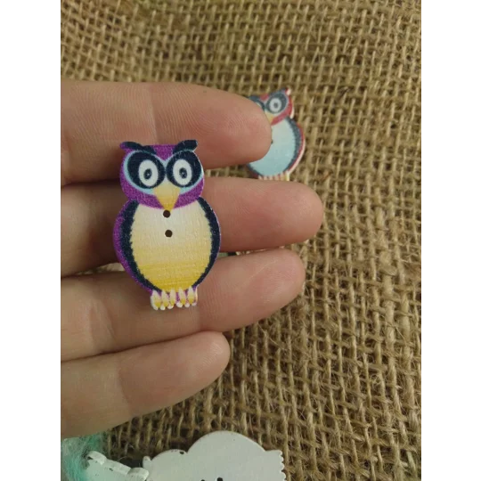 Owl wood button 30 mm various colours