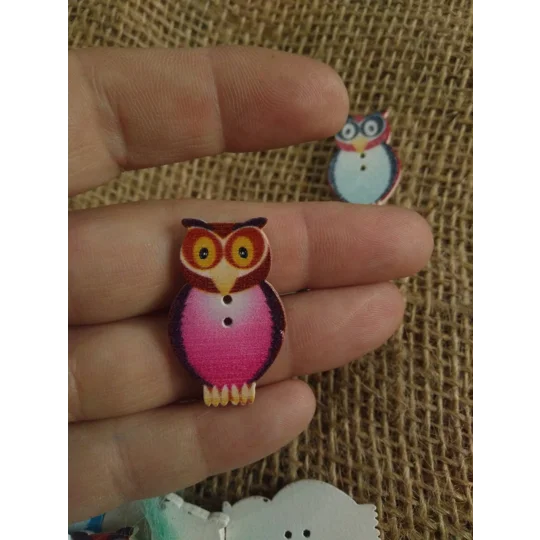 Owl wood button 30 mm various colours