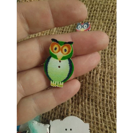 Owl wood button 30 mm various colours
