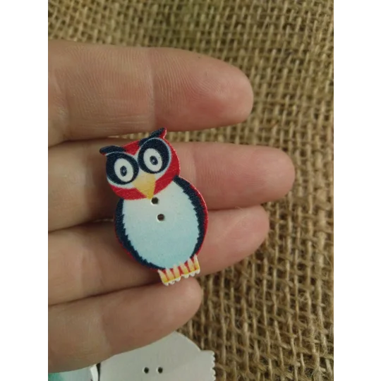 Owl wood button 30 mm various colours