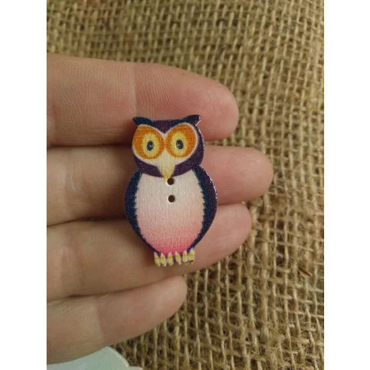 Owl wood button 30 mm various colours