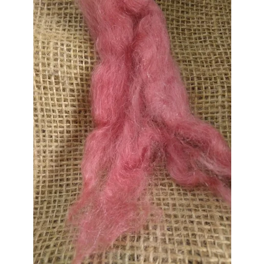 Hand Dyed, Strawberry Pink Mohair Carded Roving, 10g(v)