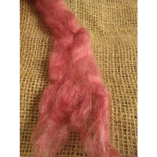 Hand Dyed, Strawberry Pink Mohair Carded Roving, 10g(v)