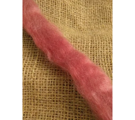 Hand Dyed, Strawberry Pink Mohair Carded Roving, 10g(v)