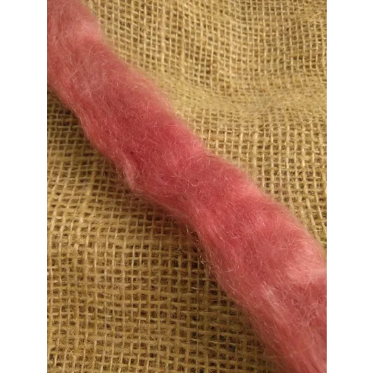 Hand Dyed, Strawberry Pink Mohair Carded Roving, 10g(v)