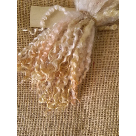 Hand dyed teeswater wool , hand dyed curly wool locks, gold felting wool, peach felting wool for felters, felting, doll makers, doll hair, and other fibre arts