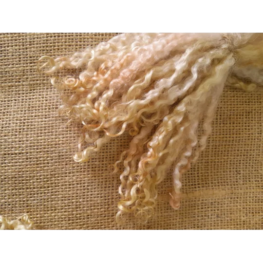 Hand dyed teeswater wool , hand dyed curly wool locks, gold felting wool, peach felting wool for felters, felting, doll makers, doll hair, and other fibre arts